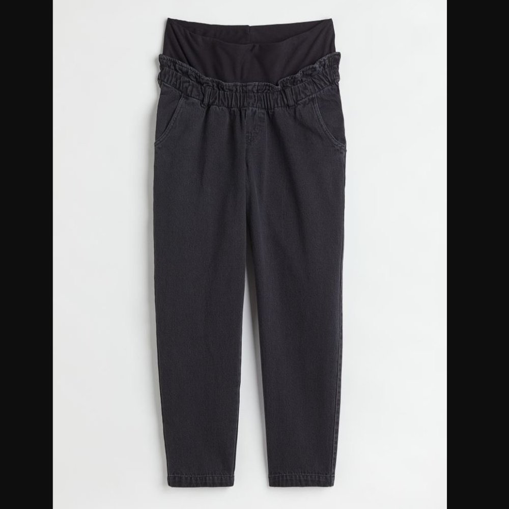 H&M MAMA PAPER-BAG JEANS IN SIZE M WASHED OUT BLACK